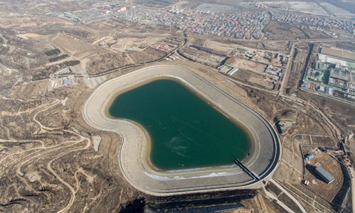 A water facility diverting water from Yellow River in Taiyua, North China's Shanxi Province began to spring a leak on Tuesday. Photo: VCG 