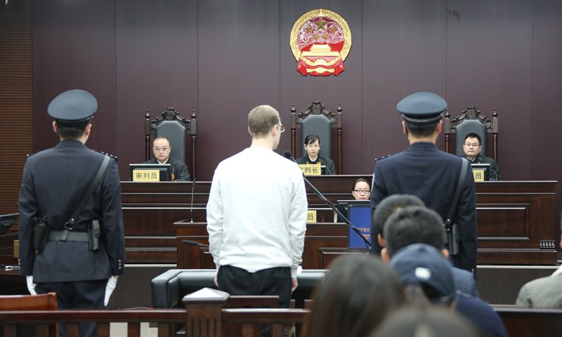 Canadian drug smuggler Robert Lloyd Schellenberg attends the court for his retrial on Monday at the Intermediate People's Court of Dalian in Northwest China's Liaoning Province. Photo: courtesy of Dalian Intermediate People's Court