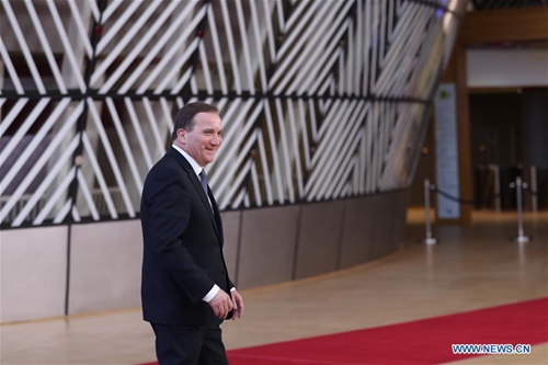 Swedish Prime Minister Stefan Lofven arrives at the European Union headquarters to attend the special meeting of the European Council in Brussels, Belgium, on April 10, 2019. Leaders of the European Union's remaining 27 member countries have agreed to an extension of Brexit, European Council President Donald Tusk said on Twitter Wednesday night. (Photo:Xinhua)