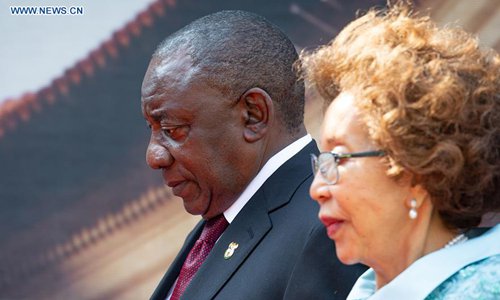 Newly-elected South African president Cyril Ramaphosa and his wife attend his inauguration ceremony in Pretoria, South Africa, May 25, 2019. Newly-elected South African President Cyril Ramaphosa on Saturday said he is committed to tackling serious challenges the country faced in his inauguration ceremony in Loftus Versfeld stadium in Pretoria. (Xinhua/Yeshiel Panchia)