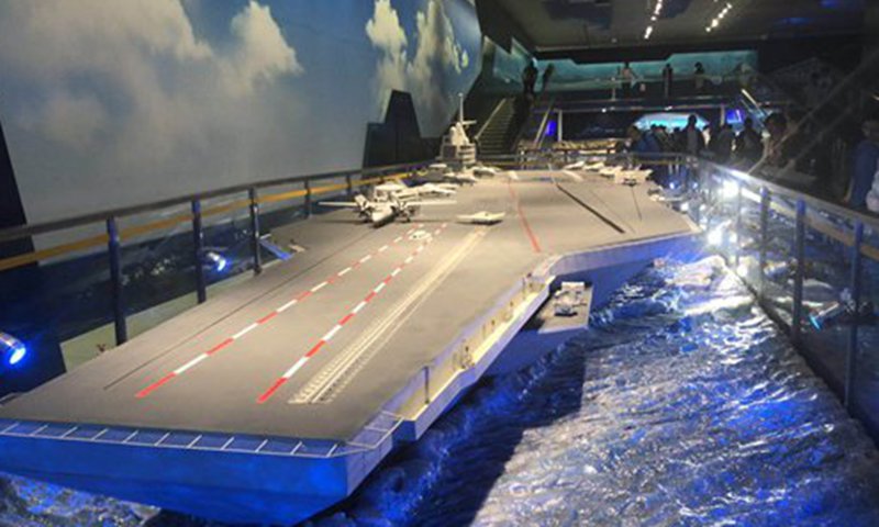 A future aircraft carrier function demonstration model is on display at the newly renovated and expanded Military Museum of the Chinese People's Revolution in Beijing on Sunday. Photo: Liu Xuanzun/GT 