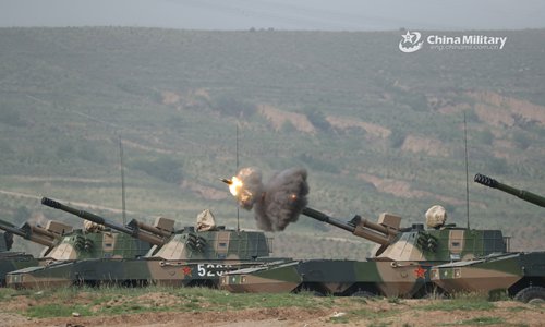Wheeled self-propelled howitzer systems fire 122mm shells - Global Times