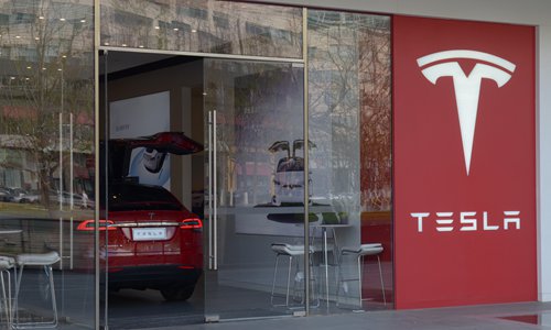 A Tesla store in Beijing in March Photo: IC