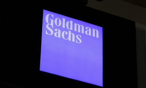A view of a sign for Goldman Sachs at the New York Stock Exchange in November 2018 Photo: IC