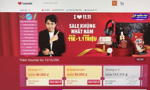 Online shopping platform Lazada launches its biggest promotion programs of this year in Vietnam on the occasion of Double Eleven Sales, which falls on Nov. 11, 2019. (Xinhua)
