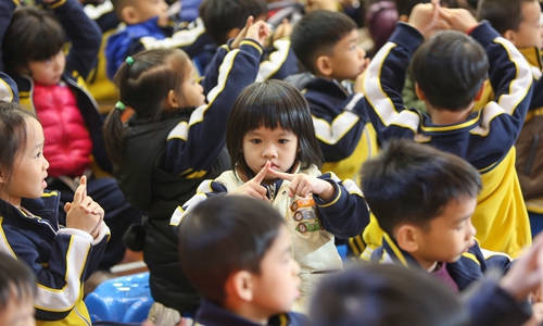 An educational campaign on preventing campus bullying is held at a primary school in Yuexiu district of Guangzhou, South China's Guangdong Province. Photo: VCG