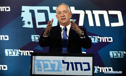 Israel's Blue and White party leader Benny Gantz gives a statement in Tel Aviv, Israel, on Nov. 20, 2019. Israeli Prime Minister Benjamin Netanyahu's challenger, Benny Gantz, announced Wednesday he had failed to form a government by the deadline, increasing prospects for the third election in Israel in less than a year. (Tomer Neuberg/JINI via Xinhua)
