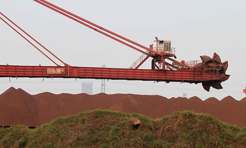 Cranes load iron ore at a port in Nantong, East China’s Jiangsu Province. File photo: VCG