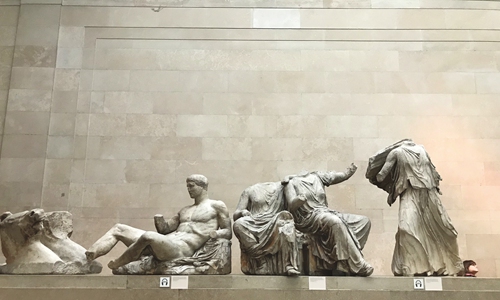 The Parthenon Marbles are displayed at the British Museum. Also known as the Elgin Marbles, the prized artifacts are a collection of classical Greek marble sculptures from the fifth century. Photo: Sun Wei/GT