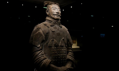 Photo taken on Dec. 5, 2019 shows a terracotta warrior displayed at Emperor Qinshihuang's Mausoleum Site Museum in Xi'an, northwest China's Shaanxi Province. (Xinhua/Li Yibo)

