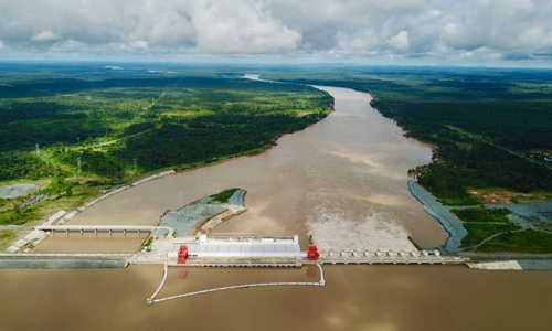 Aerial photo taken on Sept. 20, 2019 shows a view of the Lower Sesan II hydroelectric power station at Sesan District of Stung Treng Province, Cambodia. (Photo by Chen Gang/Xinhua)