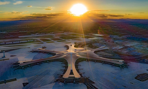  Aerial photo of the Phoenix-shaped terminal of Daxing Airport in southern Beijing. Photo: Courtesy of Tao Ran