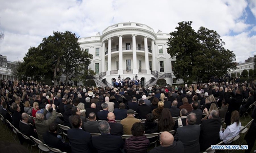 Guests attend a signing ceremony of the United States-Mexico-Canada Agreement (USMCA) at the White House in Washington D.C., the United States, on Jan. 29, 2020. U.S. President Donald Trump on Wednesday signed the revised United States-Mexico-Canada Agreement (USMCA) in an outdoor ceremony at the South Lawn of the White House. (Xinhua/Liu Jie)