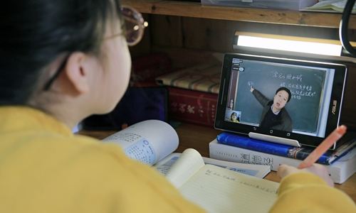 A student takes an online course at home in Yuncheng, North China's Shanxi Province during the coronavirus outbreak. Photo: IC