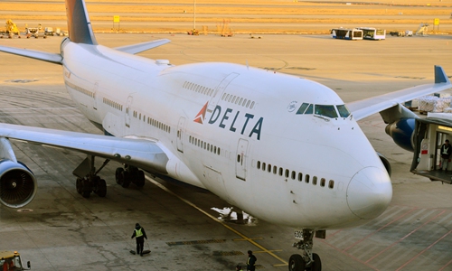 File photo: A jet plane of Atlanta-based Delta Air Lines is parked at the Shanghai Pudong International Airport in Shanghai, China.