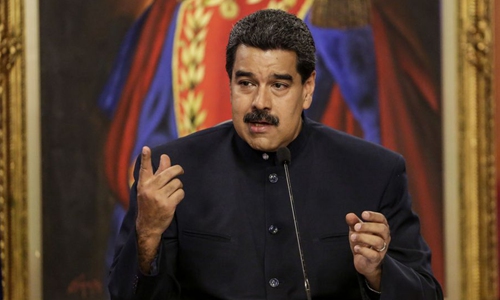 Venezuelan President Nicolas Maduro speaks during a press conference in Caracas, capital of Venezuela, on Aug. 22, 2017. (Xinhua/Str)