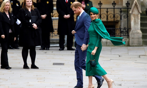 Prince Harry (left) and Meghan arrive to attend the annual Commonwealth Service at Westminster Abbey in London on March 9. Photo: AFP