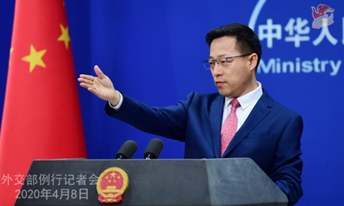 Foreign Ministry spokesperson Zhao Lijian at a press briefing on April 8, 2020. (Photo from Foreign Ministry website)