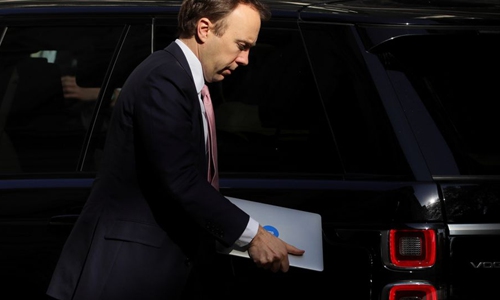 British Health Secretary Matt Hancock arrives at 10 Downing Street for the COVID-19 committee meeting in London, Britain, on May 6, 2020. (Photo by Tim Ireland/Xinhua)