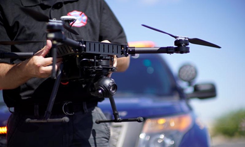 A US police officer operates an AEE drone which is widely used in infrastructure, landform measurement and the mining industry. Photo: Courtesy of AEE