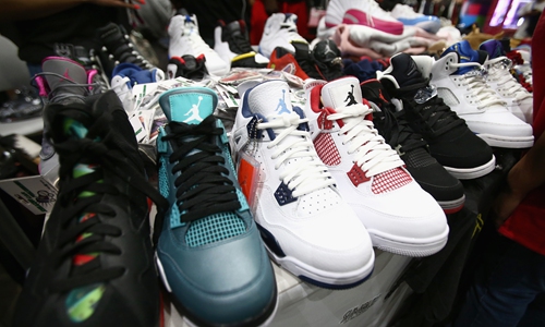 Nike Air Jordan 1 sneakers  
Below: Air Jordan Sneakers on display in Los Angeles, California on June 22, 2018
Photos: AFP