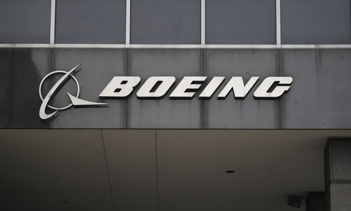 Photo taken on March 13, 2019 shows the Boeing logo at its headquarters in downtown Chicago, the United States. (Xinhua/Joel Lerner)