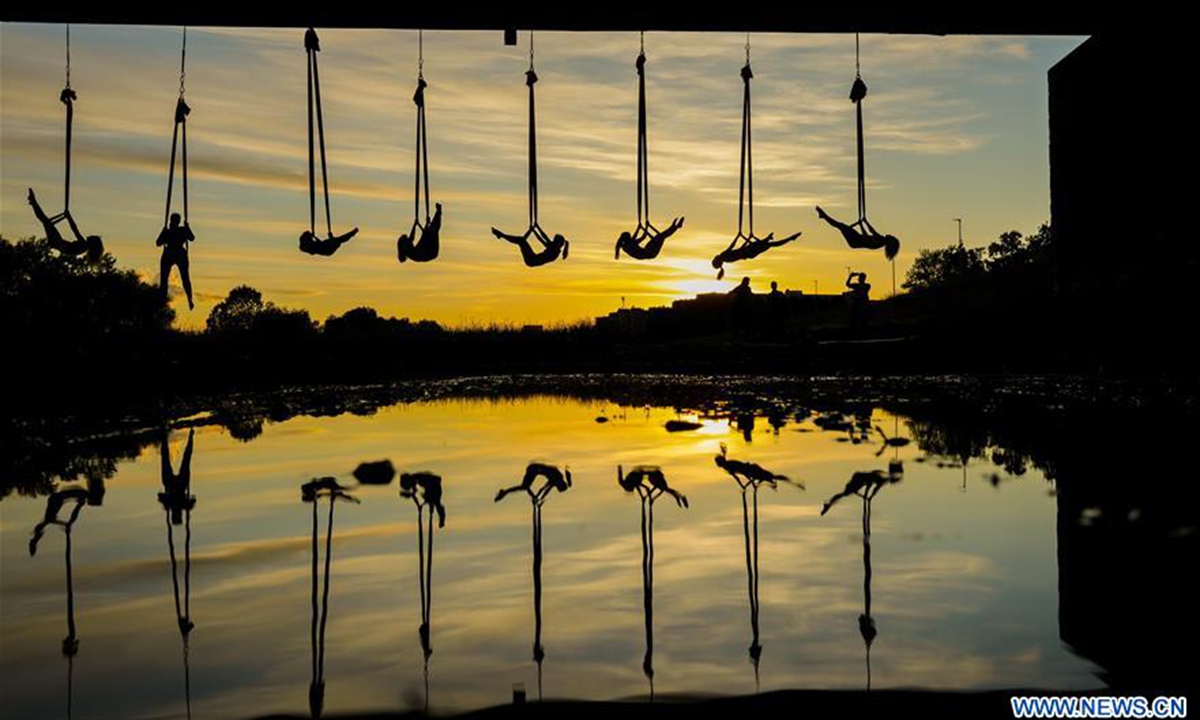 Members of Triko Circus Theater perform aerial hammock dance in Zagreb