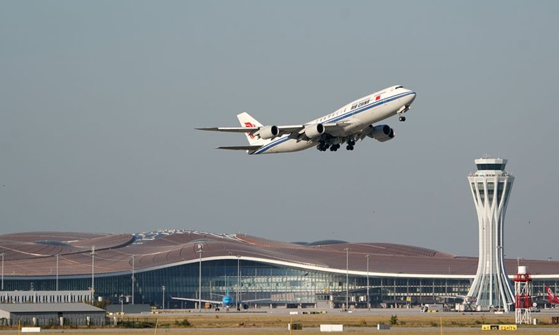 Air China flight CA9597 takes off at the Daxing International Airport in Beijing, capital of China, Sept. 25, 2019. Photo:Xinhua