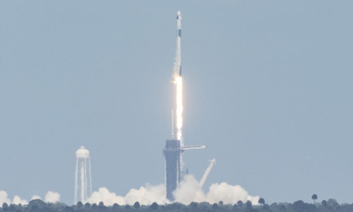 SpaceX Falcon 9 rocket carrying the Crew Dragon spacecraft with two astronauts takes off from NASA's Kennedy Space Center in Cape Canaveral of Florida, the United States, on May 30, 2020. (Photo by Ting Shen/Xinhua)