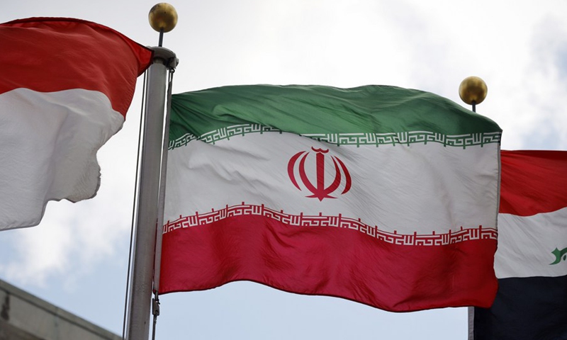 An Iranian flag is pictured at the United Nations headquarters in New York, Jan. 8, 2020. (Xinhua/Li Muzi)