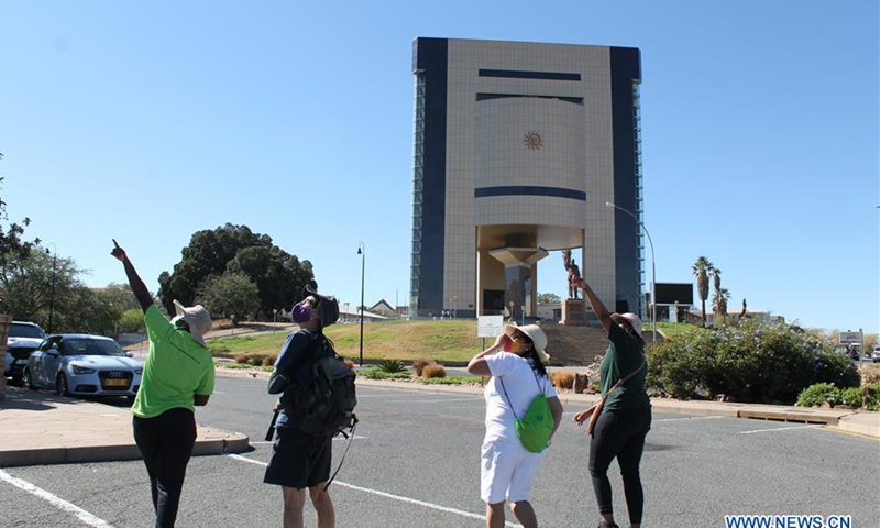 People visit a site in Namibia's capital Windhoek on Sept. 27, 2020, the World Tourism Day. (Photo by Ndalimpinga Iita/Xinhua)