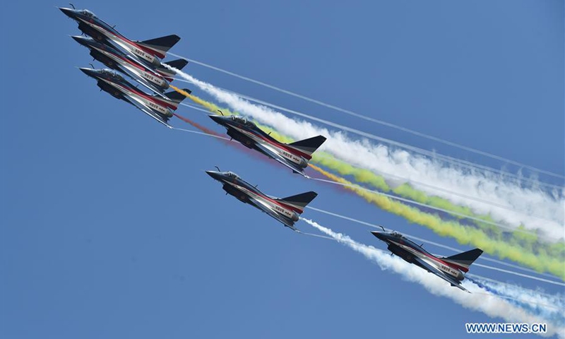 China's Bayi Aerobatic Team perform at the 12th China International Aviation and Aerospace Exhibition (Airshow China) in Zhuhai, south China's Guangdong Province, on Nov. 6, 2018. The air show opend on Tuesday. (Photo: Xinhua)