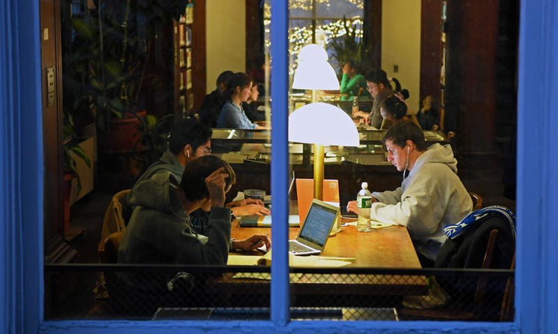 Students study at a library of Columbia University in New York, the United States, on Dec. 7, 2019. (Xinhua/Li Rui)