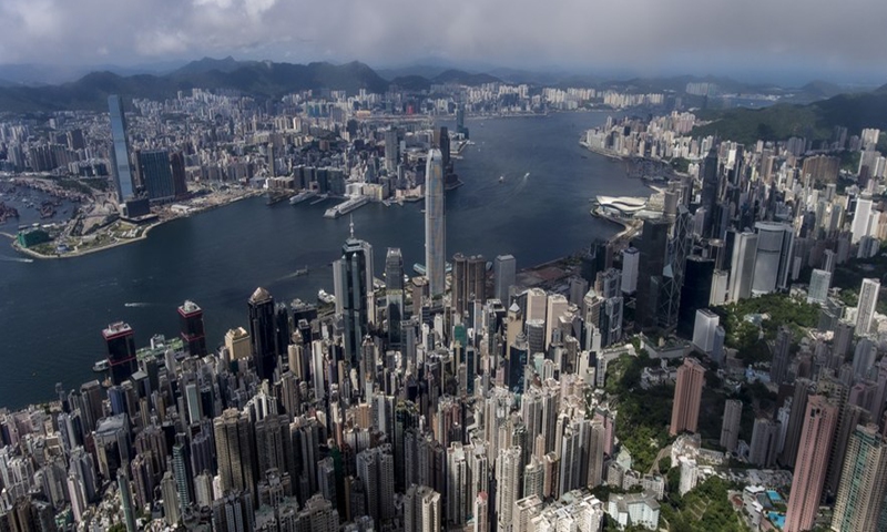 Aerial photo taken on July 16, 2020 shows the Victoria Harbour in Hong Kong, south China. (Xinhua/Lui Siu Wai)
