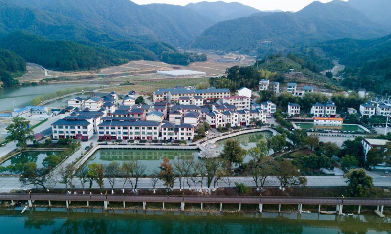Aerial photo taken on Nov. 20, 2020 shows a view of Changkou Village in Sanming, southeast China's Fujian Province. For more than 20 years, Changkou Village has insisted on green development based on the resource advantages of local mountains, water and farmland. In 2019, the collective economic income of the village was 1.22 million yuan (about 185,550 U.S. dollars) and farmer's per capita disposable income reached 23,600 yuan. (Xinhua/Song Weiwei)