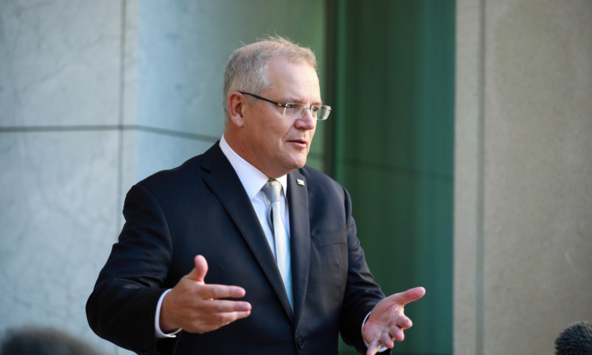 Australian Prime Minister Scott Morrison attends a press conference in Canberra, Australia, June 26, 2020. (Photo by Chu Chen/Xinhua)