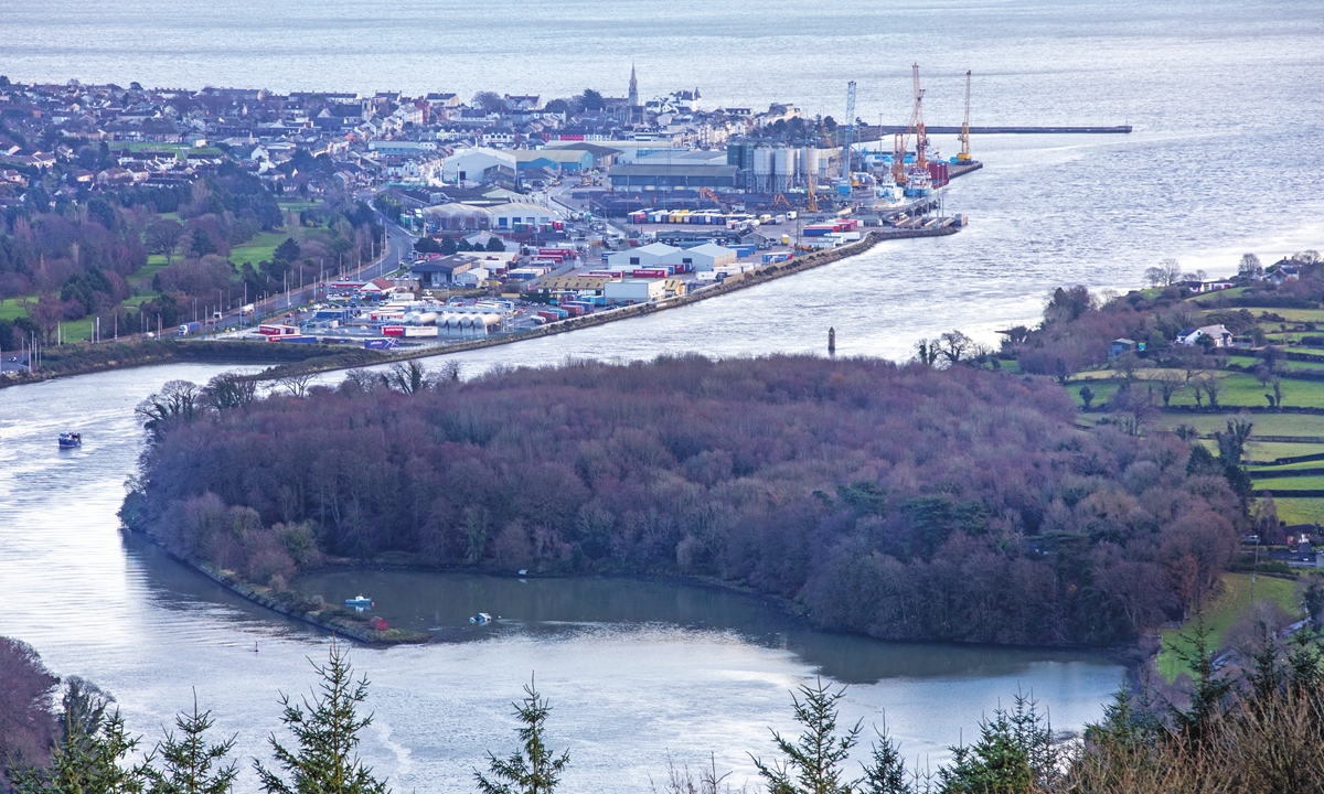 The border town of Warrenpoint, the UK is seen, sitting beside Carlingford lough, with Northern Ireland on one side and the Irish Republic on the other, on Tuesday. Photo: AFP