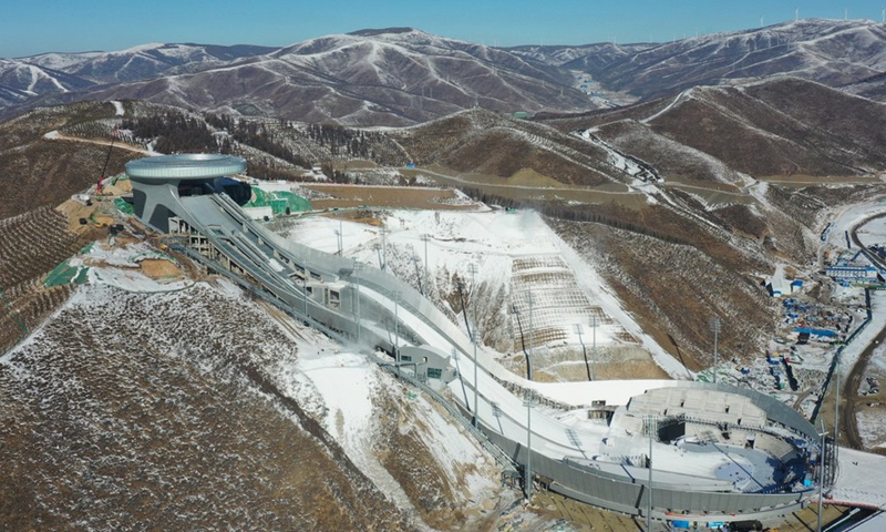 Aerial photo taken on Dec. 21, 2020 shows the National Ski Jumping Center in Chongli District of Zhangjiakou City, north China's Hebei Province. (Xinhua/Yang Shiyao)