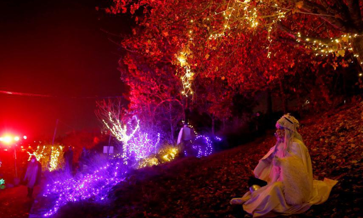People visit "Winter Lights Festival" at Botanical Gardens during