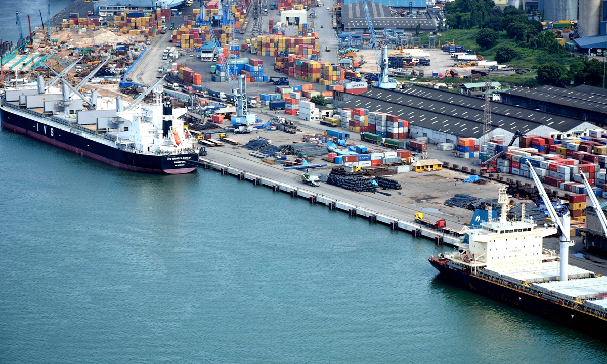 The construction site of the Belt and Road Initiative project to upgrade the Dar es Salaam Port in Dar es Salaam, Tanzania on April 9. In July 2017, Tanzanian President John Magufuli officially launched the project to upgrade the east African nation's largest port, which mainly involves the upgrade of seven existing berths and the building of a new berth. Photo: Xinhua 