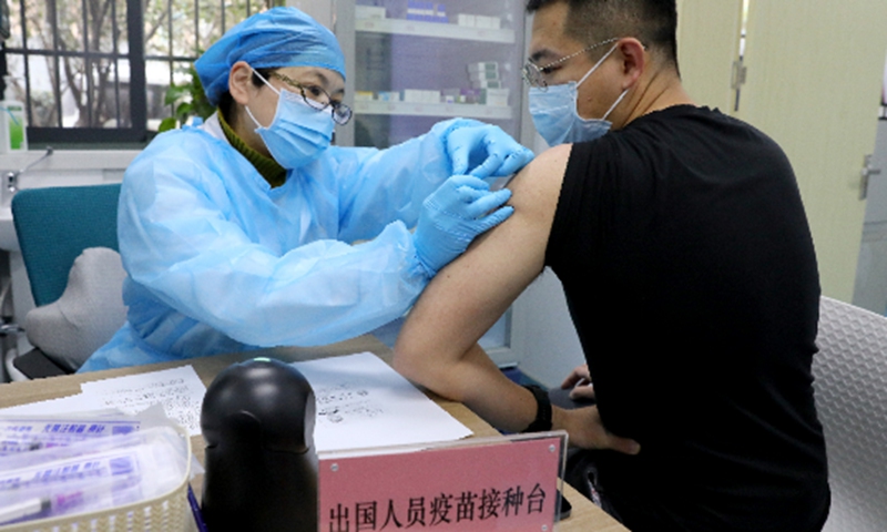 A resident receives a free COVID-19 vaccination in Shanghai on January 7, 2021. Photo: Yang Hui/GT
