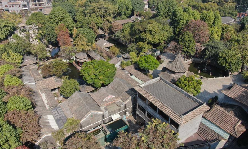 Aerial photo taken on Jan. 15, 2021 shows the scenery of Qinghui Garden at Shunde District of Foshan City, south China's Guangdong Province. First built during the Ming Dynasty (1368-1644), Qinghui Garden has been renovated several times. In 2013, the garden was listed as major historical and cultural site protected at the national level, with an area of 22,000 square meters.Photo:Xinhua