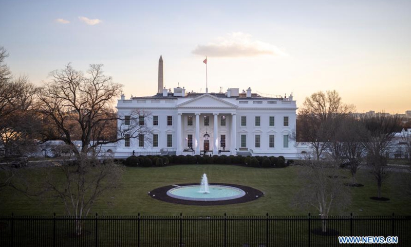 Photo taken on Jan. 20, 2021 shows the White House in Washington, D.C., the United States. U.S. President Joe Biden on Wednesday signed an executive order returning the United States to the 2015 Paris Agreement on climate change. (Photo by Ting Shen/Xinhua)