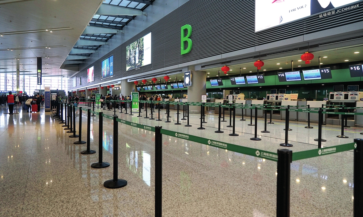 The Shanghai Hongqiao Airport is empty on Thursday. Photo: Chen Xia/GT