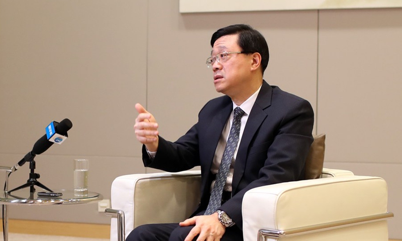 Secretary for Security of the HKSAR government John Lee Ka-chiu speaks during an interview with Xinhua in south China's Hong Kong on Jan. 28, 2021.Photo:Xinhua
