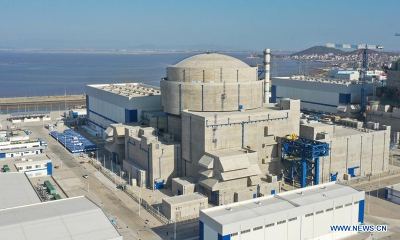 Photo taken on Jan. 30, 2021 shows the No. 5 nuclear power unit in the city of Fuqing, southeast China's Fujian Province. China's first nuclear power unit using Hualong One, a domestically-designed third-generation nuclear reactor, has entered commercial operation, said the China National Nuclear Corporation (CNNC) Saturday. The No. 5 unit in Fuqing is generating electricity for sale after a seven-day trial run. (Xinhua/Lin Shanchuan)
