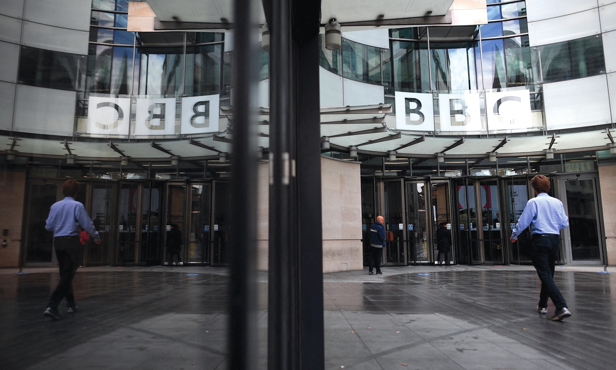 Outside the BBC headquarters in Portland Place, London Photo: AFP