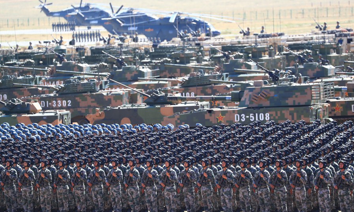 A military parade is held to celebrate the 90th anniversary of the founding of the Chinese People's Liberation Army (PLA) at Zhurihe training base in north China's Inner Mongolia Autonomous Region, July 30, 2017. (Xinhua/Ju Zhenhua)