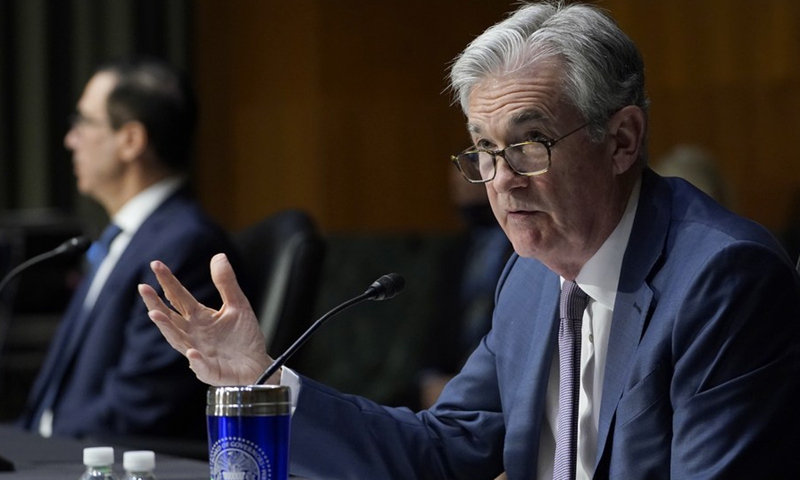 U.S. Federal Reserve Chairman Jerome Powell testifies at a hearing on Capitol Hill in Washington, D.C., the United States, Dec. 1, 2020.(Photo: Xinhua)