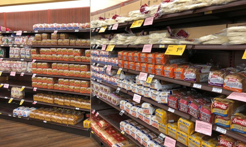 Photo taken on Feb. 23, 2021 shows varieties of bread at a Tom Thumb supermarket in Plano, Texas, the United States. Food supplies have been restored in the U.S. state of Texas as most supermarkets operate normally on Tuesday after a devastating winter storm.Photo:Xinhua